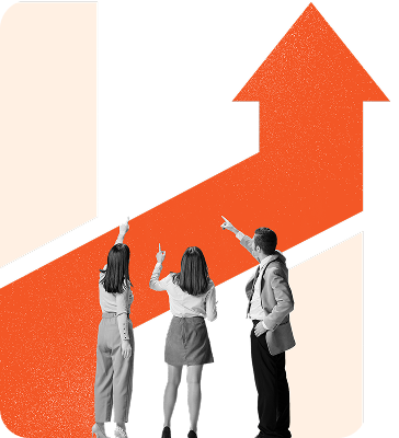 Team pointing at a growth arrow